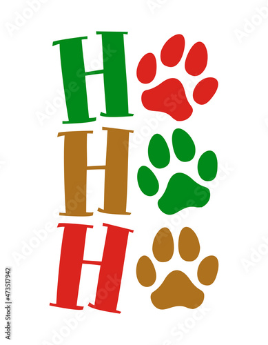 Ho ho ho - Christmas shaped dog and cat paws for gift tag. Hand drawn footprints for Xmas greetings cards, invitations. Good for t-shirt, mug, scrap booking, gift, printing press.