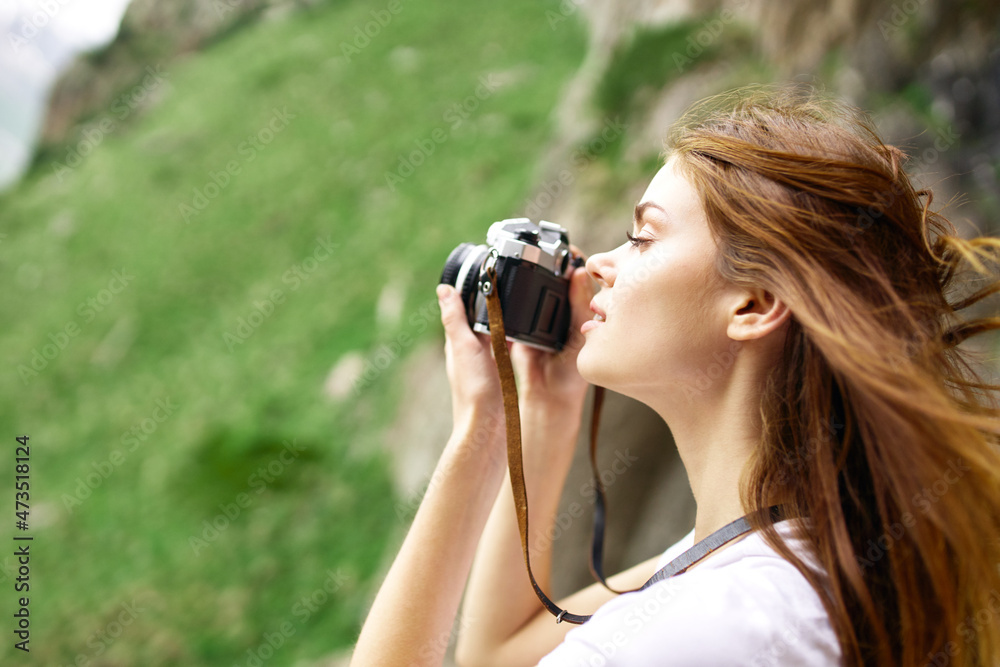 Woman photographer on nature landscape mountains travel Woman photographer on nature landscape mountains travel