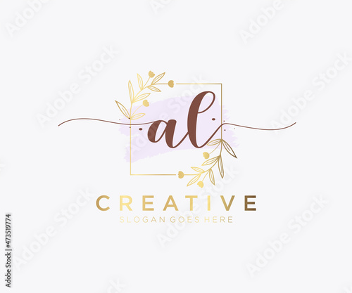 Initial AL feminine logo. Usable for Nature, Salon, Spa, Cosmetic and Beauty Logos. Flat Vector Logo Design Template Element.