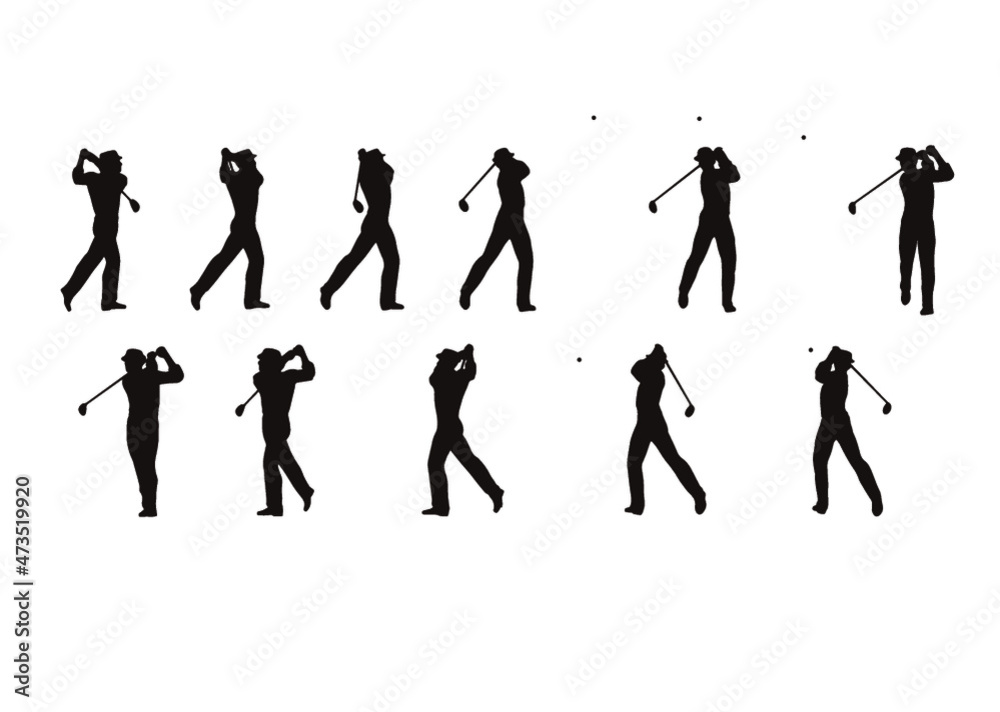 Fototapeta premium 男性 ゴルフ スイングポーズ シルエット Male golf poses silhouette