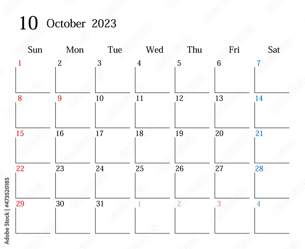 2023年10月、日本のカレンダー - obrazy, fototapety, plakaty 