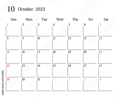 2023年10月、日本のカレンダー