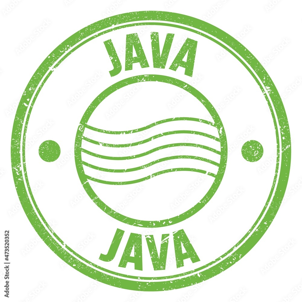 JAVA text written on green round postal stamp sign JAVA text written on green round postal stamp sign