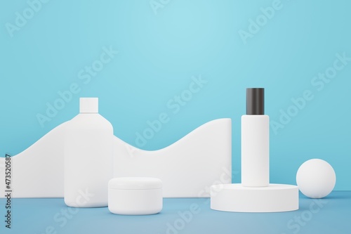 3d render of blank cosmetics skincare product or packaging for mock up. Beauty soap and spa concept. Lotion oil moisture for skin health. Premium and luxury design for branding.