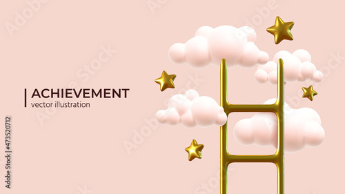 Gold Stairs for effort and challenge in business to be achievement and successful concept Realistic realistic 3d decorative design objects in Trendy colors. Design in cartoon style Vector illustration