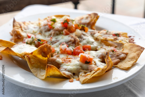 Plate of Nachos with Beans and Cheese