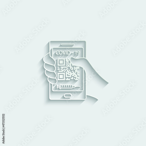 holding smartphone with  corona virus vaccination passport.   vaccin certificate covid 19 icon vector 