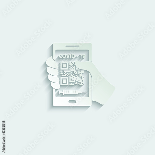 holding smartphone with  corona virus vaccination passport.   vaccin certificate covid 19 icon vector 