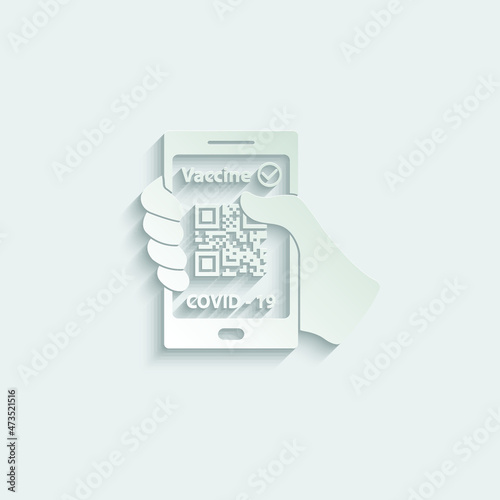 holding smartphone with  corona virus vaccination passport.   vaccin certificate covid 19 icon vector 