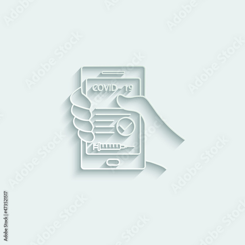 holding smartphone with  corona virus vaccination passport.   vaccin certificate covid 19 icon vector 