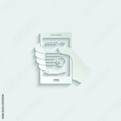 holding smartphone with  corona virus vaccination passport.   vaccin certificate covid 19 icon vector 