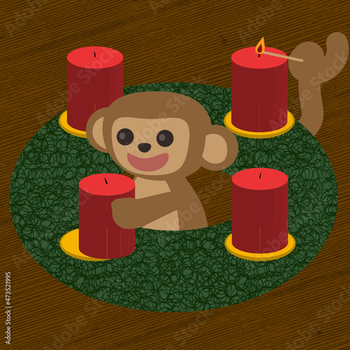 A Cute little christmas Monkey decorating for the holidays.  photo