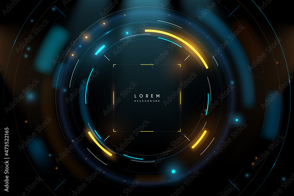 Abstract futuristic blue and yellow circle interface background - obrazy, fototapety, plakaty 