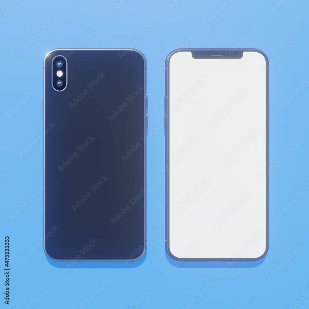 smartphone top view front and back 3d rendering illustration smartphone top view front and back 3d rendering illustration