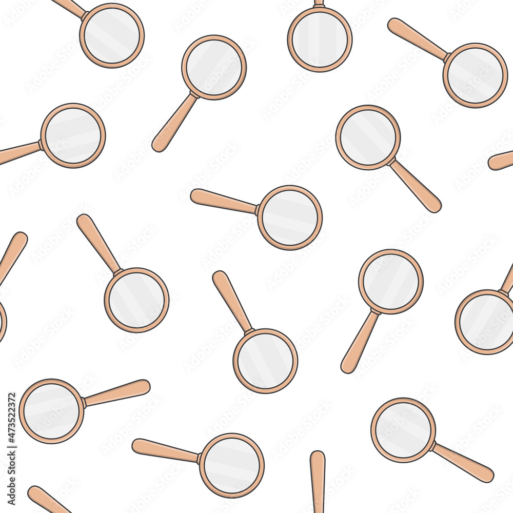 Magnifying Glass With Wooden Handle Seamless Pattern On A White Background. Magnifier Icon Vector Illustration Magnifying Glass With Wooden Handle Seamless Pattern On A White Background. Magnifier Icon Vector Illustration