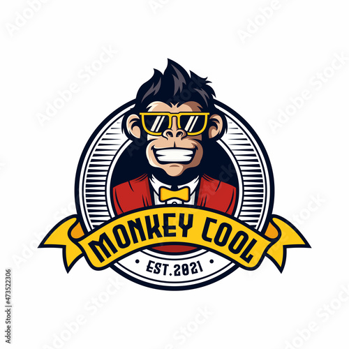 Monkey mascot logo vector. Animal vector illustration. Geek monkey logo. Chimpanzee vector logo design