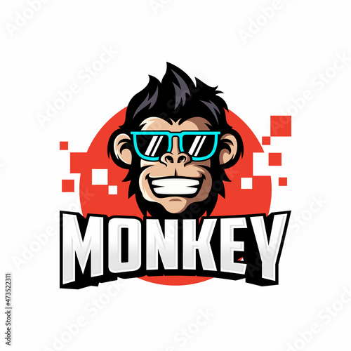 Monkey mascot logo vector. Animal vector illustration. Geek monkey logo. Chimpanzee vector logo design