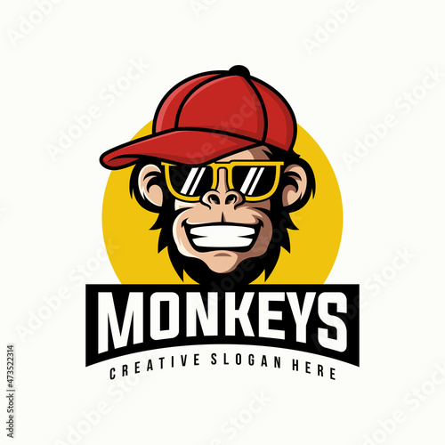 Monkey mascot logo vector. Animal vector illustration. Geek monkey logo. Chimpanzee vector logo design