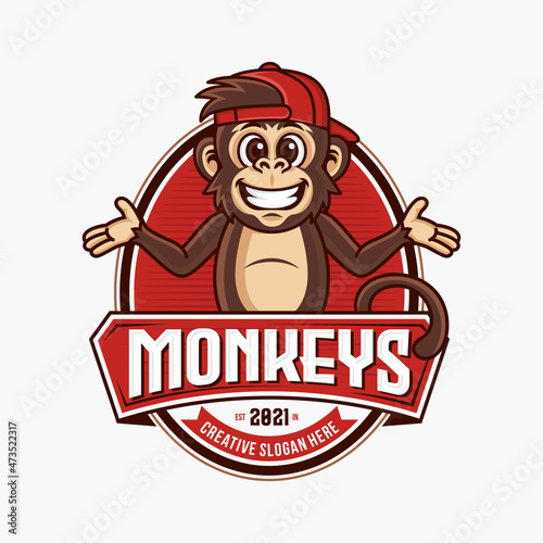 Monkey mascot logo vector. Animal vector illustration. Geek monkey logo. Chimpanzee vector logo design