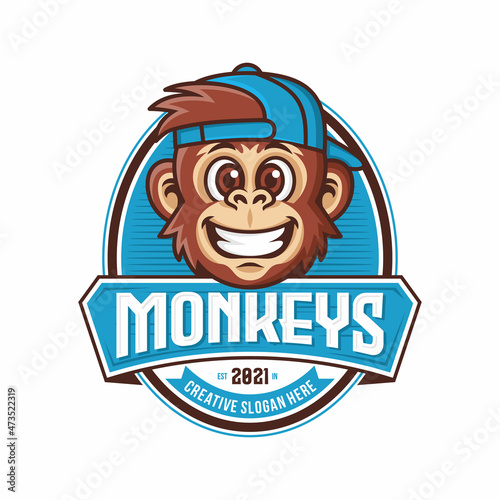 Monkey mascot logo vector. Animal vector illustration. Geek monkey logo. Chimpanzee vector logo design