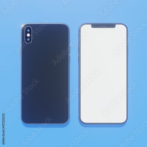 smartphone top view front and back 3d rendering illustration