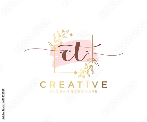 Initial CT feminine logo. Usable for Nature, Salon, Spa, Cosmetic and Beauty Logos. Flat Vector Logo Design Template Element.