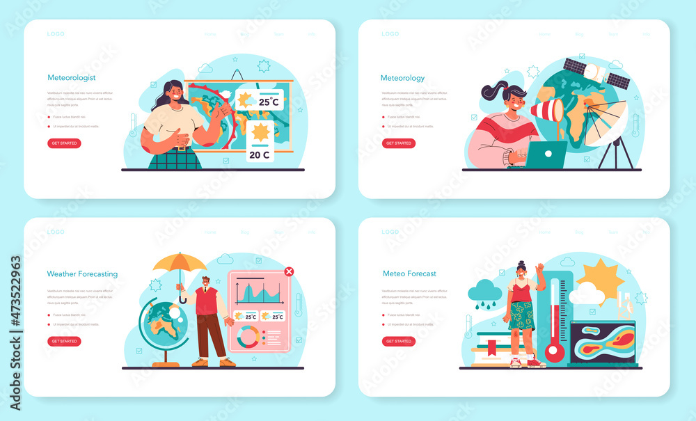 Meteorologist web banner or landing page set. Weather forecaster Meteorologist web banner or landing page set. Weather forecaster