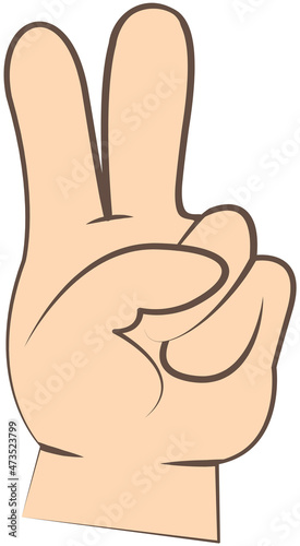 Hand gesture like letter V, symbolizing Peace. Friendly gesture in form of two fingers raised up shows number two on fingers. Victory hand with index and middle fingers up isolated vector on white