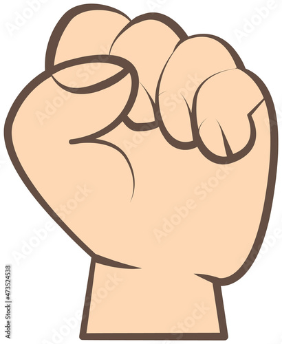 Raised fist on white background. Colored vector of punching hand with clenched fist aimed directly at viewer isolated on white. Protest sign, gesture of resistance and rebellion, fight for rights