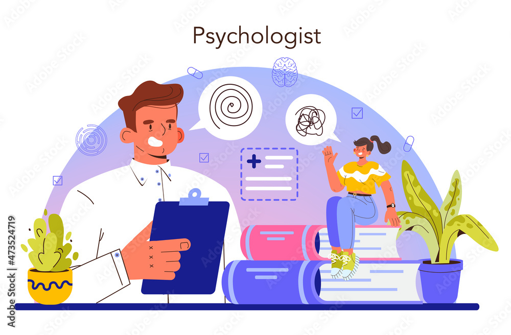 Psychologist concept. Mental disease diagnostic and treatment. Doctor curing