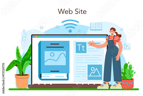 Publisher online service or platform. Editor working on book