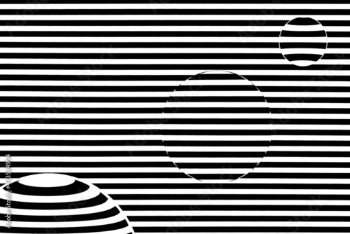 Magnifying lenses against black and white stripes creating illusion of refraction of light