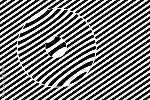 Magnifying lenses against black and white stripes creating illusion of refraction of light