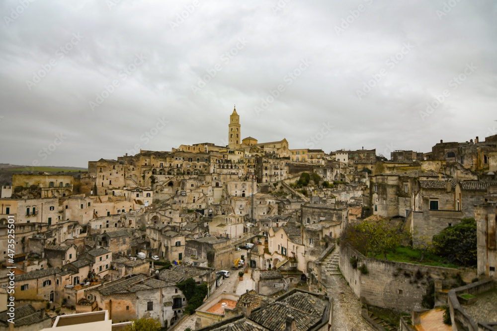 View of Matera, an ancient city built into the rock. It is located in the Basilicata region, Italy.	
