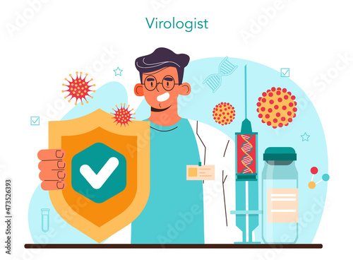 Virologist concept. Scientist studies viruses and bacteria in a laboratory.