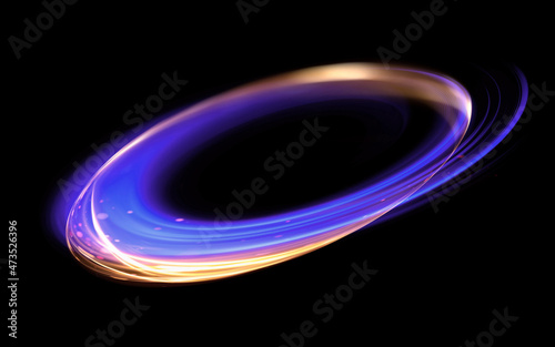 Glow swirl light effect. Circular lens flare. Abstract rotational lines. Power energy element. Luminous sci-fi. Shining neon lights cosmic abstract frame. Magic round frame. Swirl trail effect. Glint