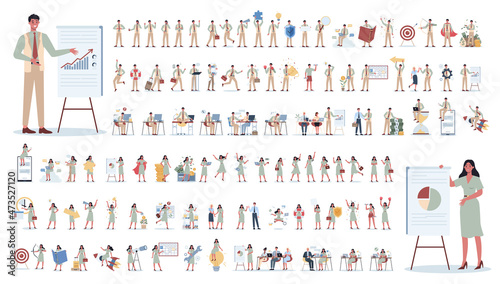 Businessman and businesswoman. Office worker character with various poses