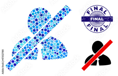 Round dot collage blacklisted clerk icon and FINAL round rubber seal. Blue stamp includes FINAL title inside circle and guilloche decoration. Vector collage is based on blacklisted clerk icon,