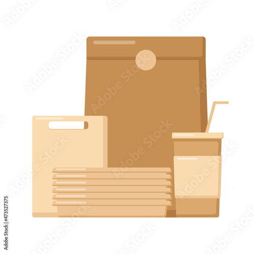 Set of food paper packaging on white surface	
