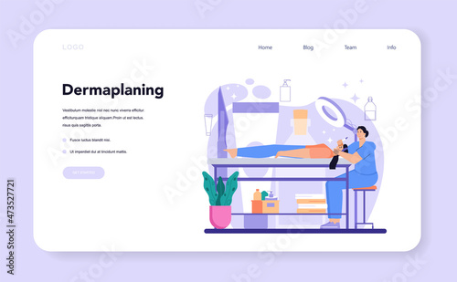 Salon dermaplaning procedure web banner or landing page