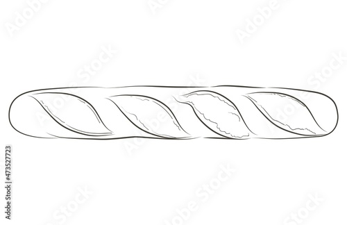 French baguette. Long loaf. Rye whole grain baked bread. Vector sketch realistic line vintage illustration.