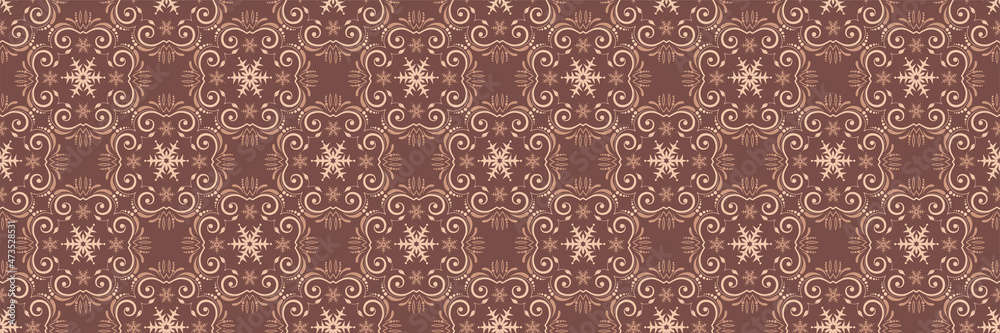 Beautiful background pattern with ornate decorative ornamentation on brown background. Seamless wallpaper texture. Vector image Beautiful background pattern with ornate decorative ornamentation on brown background. Seamless wallpaper texture. Vector image