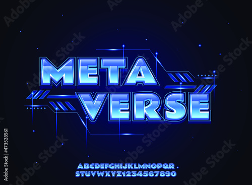 modern futuristic blue metaverse text effect with hologram panel