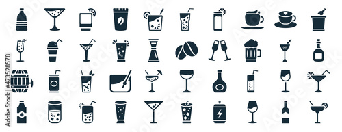 Photographie set of 40 filled drinks web icons in glyph style such as flirtini, french 75, br