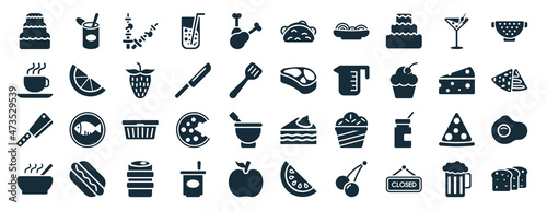 Leinwand Poster set of 40 filled bistro and restaurant web icons in glyph style such as open tin