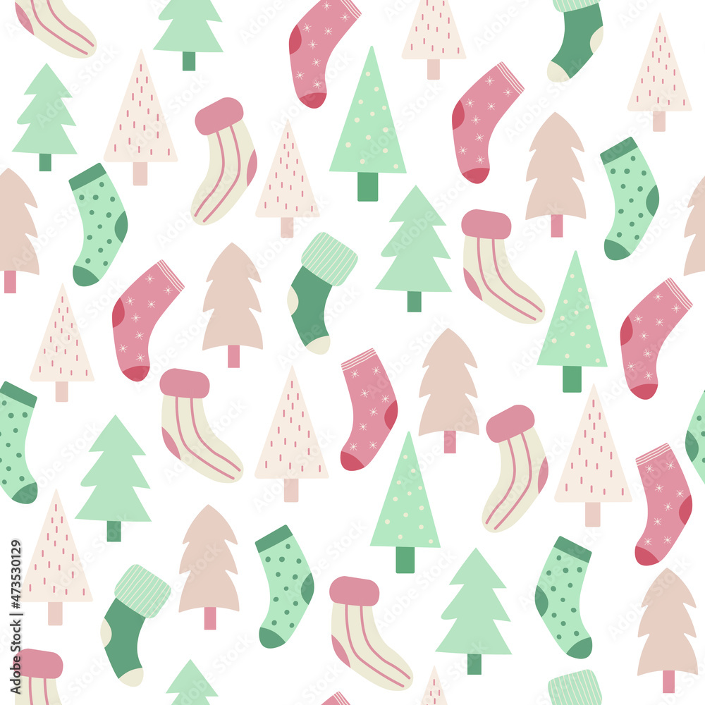 New Year Christmas background. Isolated, vector background.
For greeting cards, fabric, or wrapping paper. Vector illustration