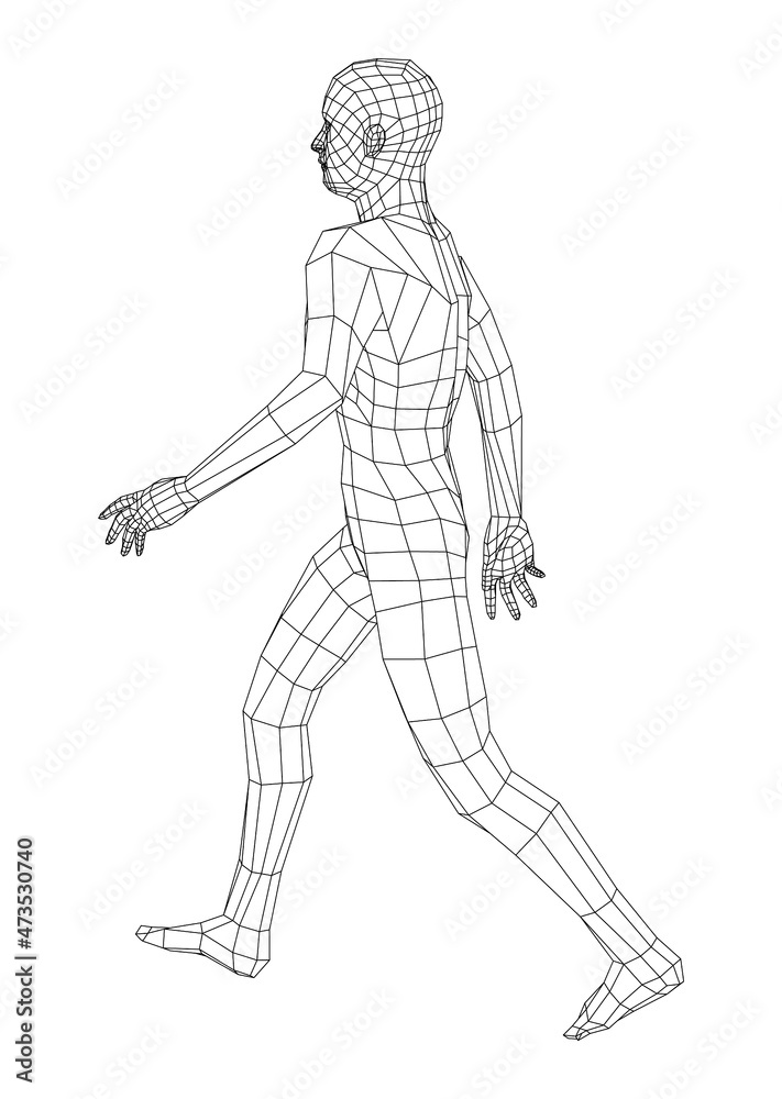 Wireframe walking man. 3d illustration