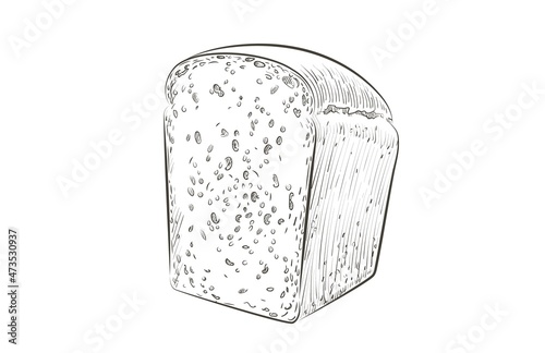 Vector sliced bread. The cut loaf of square toast bread for sandwich. Logo, icon. Sketch realistic line vintage illustration