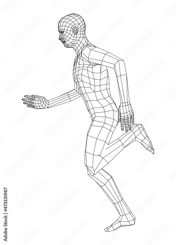 Wireframe running man. 3d illustration