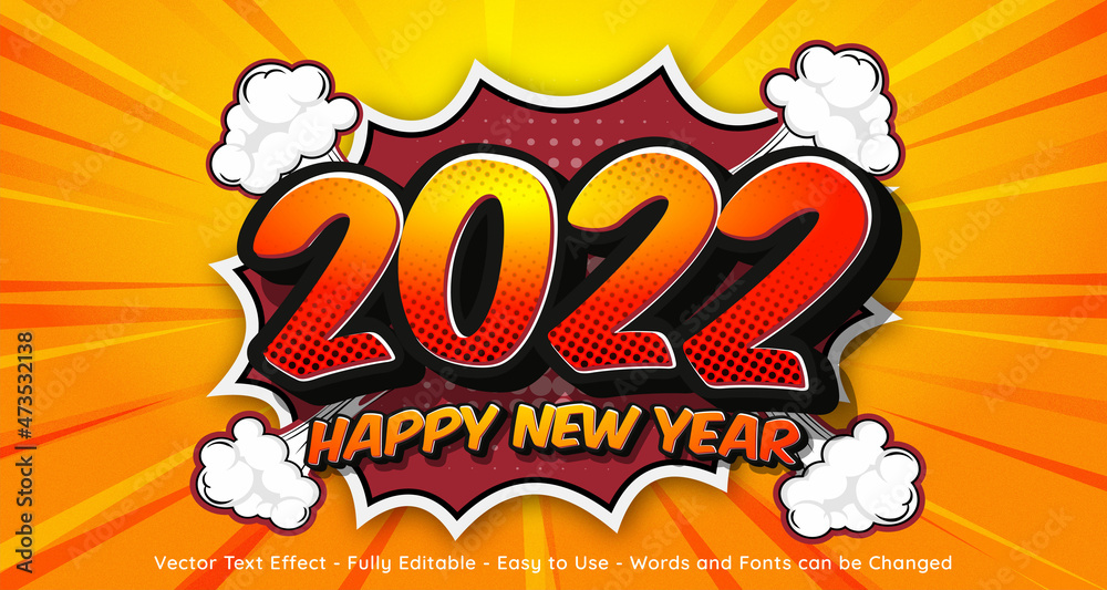 2022 happy new year comic style design banner